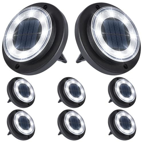 Flacchi Solar Bodenleuchten Aussen - Solarleuchten für Garten Außen mit 8 LEDs, Wasserdicht Led Solar Gartenleuchten, Solarlampen für Außen Rasen Auffahrt Gehweg Patio (Weiß, 8 Stück) von Flacchi
