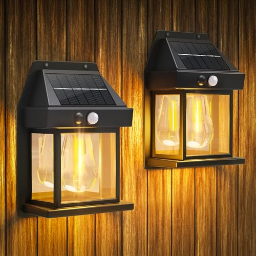 Flacchi Solarlampen für Außen mit Bewegungsmelder -2 Stück Solarleuchten für Außen Wand Garten IP65 Wasserdicht Led Solar Wandleuchte Aussen Kabellos für Veranda Garage Zaun Balkon Warmweiß von Flacchi