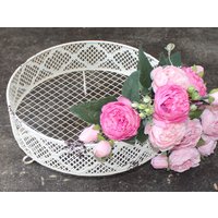 Chic Antique Metall Schale Korb Körbchen Cream Weiß Spitzenkante Tablett Shabby Landhaus Vintage Obstschale Brotkorb von FlaemingAntik