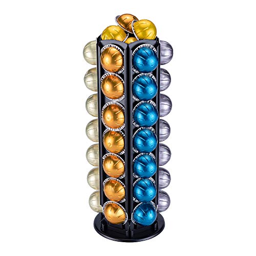 FlagShip Vertuo Kapselhalter für Nespresso-Kapseln, Vertuoline-Ständer für 50+ Nespresso-Kapseln, Vertuo-Pod-Aufbewahrungskarussell, kleiner Kaffeepad-Organizer, schwarzes Metall von FlagShip