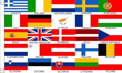 Euro-Flagge 25 Nationen, europäische Flagge, 15 x 90 cm, 100 % Polyester, mit Ösen. FlagSuperstore von FlagSuperstore