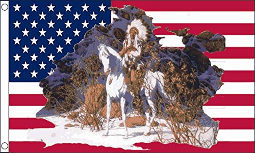 Flagge Indianerhäuptling, 100 % Polyester, mit Ösen, 90 x 60 cm FlagSuperstore von FlagSuperstore