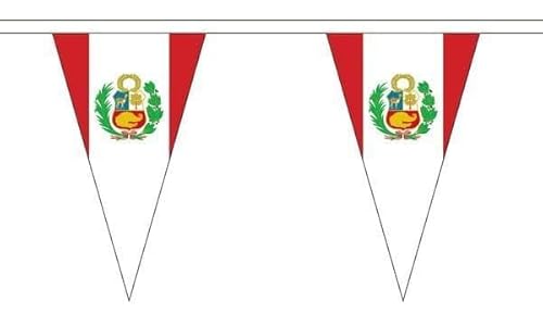 Wimpelkette mit Peru-Wappen, 5 m, dreieckig, groß, 12 Flaggen FlagSuperstore von FlagSuperstore