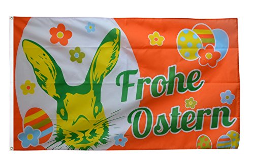Flaggenfritze Fahne/Flagge Frohe Ostern orange mit Osterhase + gratis Sticker von Flaggenfritze