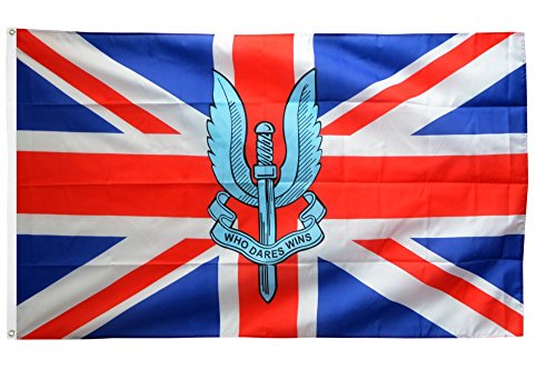 Flaggenfritze Fahne/Flagge Großbritannien mit SAS Logo - Who Dares wins + gratis Sticker von Flaggenfritze