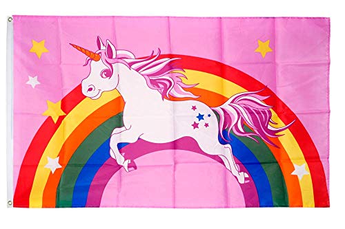 Flaggenfritze® Flagge/Fahne Einhorn rosa mit Regenbogen - 90 x 150 cm von Flaggenfritze