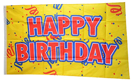 Flaggenfritze® Flagge/Fahne Happy Birthday gelb - 90 x 150 cm von Flaggenfritze