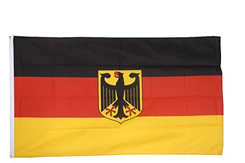 Flaggenfritze® Flagge Deutschland mit Adler, deutsche Flagge hissfertig mit Ösen + gratis Sticker 60 x 90 cm von Flaggenfritze