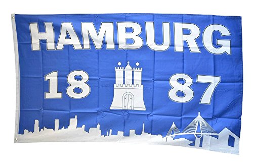 Flaggenfritze® Flagge Fanflagge Hamburg 1887 Silhouette - 90 x 150 cm von Flaggenfritze