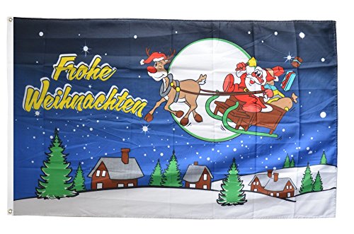 Flaggenfritze® Flagge Frohe Weihnachten Rentier und Weihnachtsmann - 90 x 150 cm von Flaggenfritze