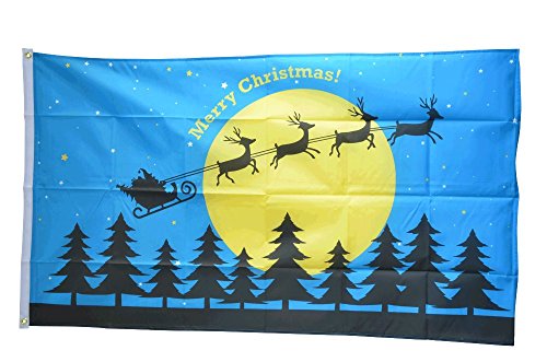 Flaggenfritze® Flagge Merry Christmas Rentiere mit Schlitten und Mond - 90 x 150 cm von Flaggenfritze