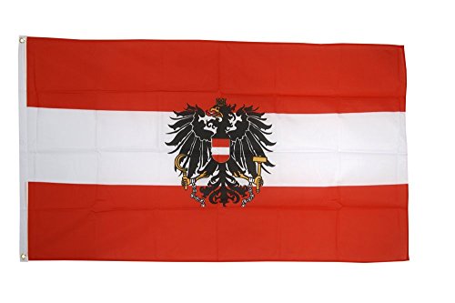 Flaggenfritze® Flagge Österreich mit Adler, österreichische Flagge hissfertig mit Ösen 90 x 150 cm von Flaggenfritze
