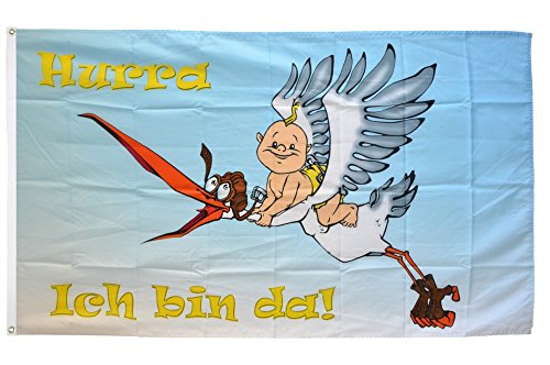 Flaggenfritze Fahne/Flagge Hurra Ich Bin da - Zur Geburt + gratis Sticker von Flaggenfritze
