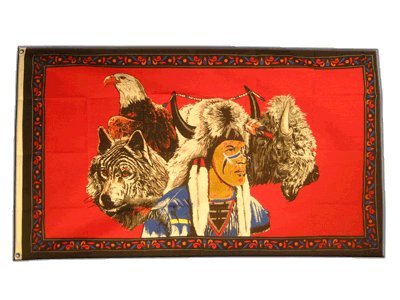 Flaggenfritze Fahne/Flagge Indianer mit Adler und Wolf + gratis Sticker von Flaggenfritze