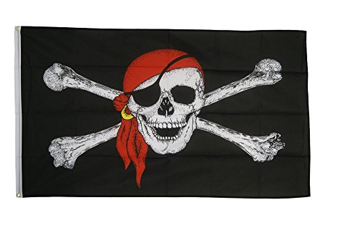 Flaggenfritze Fahne/Flagge Pirat mit Kopftuch Piratenfahne für den Mast 90 x 150 cm + gratis Sticker von Flaggenfritze