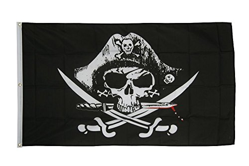 Flaggenfritze Fahne/Flagge Pirat mit blutigem Säbel - 150 x 250 cm + gratis Sticker, XXL-Fahne von Flaggenfritze
