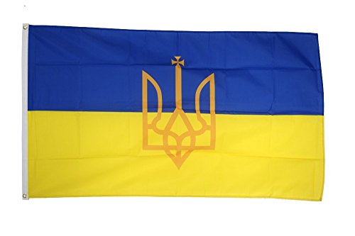 Flaggenfritze Fahne/Flagge Ukraine mit Wappen + gratis Sticker von Flaggenfritze