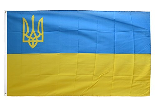 Flaggenfritze Fahne/Flagge Ukraine mit Wappen Links + gratis Sticker von Flaggenfritze