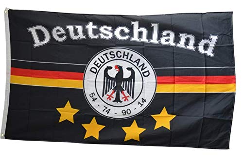 Flaggenfritze® Fanflagge Fußball Fahne Deutschland schwarz mit 4 Sternen - 90 x 150 cm von Flaggenfritze