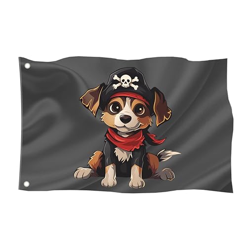 Piratenflagge in verschiedenen Größen/Wetterfest mit Ösen/Outdoor und Indoor/Fahne für Fahnenmast /100% Polyester (Piratenhund 1, L) von Flags Ahoy