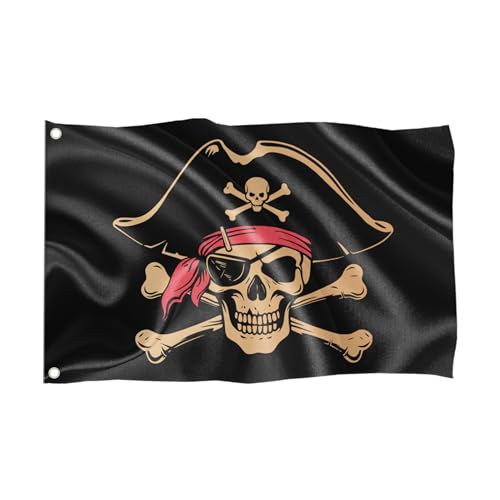 Piratenflagge in verschiedenen Größen/Wetterfest mit Ösen/Outdoor und Indoor/Fahne für Fahnenmast /100% Polyester (Totenkopf 1, L) von Flags Ahoy