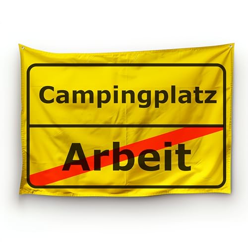 Ruhestandsflaggen als Abschiedsgeschenk für Rentner/Ortsschild-Motiv/Wetterfest/Ösen am oberen Saum/Outdoor und Indoor geeignet/100% Polyester (Campingplatz, S) von Flags Ahoy