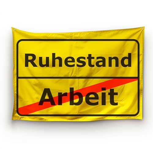 Ruhestandsflaggen als Abschiedsgeschenk für Rentner/Ortsschild-Motiv/Wetterfest/Ösen am oberen Saum/Outdoor und Indoor geeignet/100% Polyester (Ruhestand, S) von Flags Ahoy