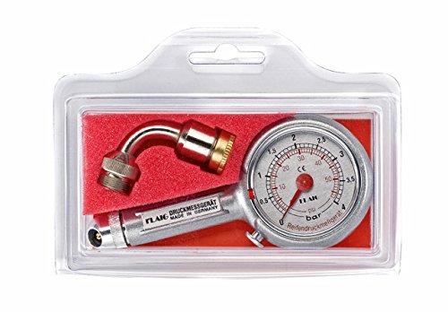 Reifendruckprüfer Reifendruckmesser 0-10 bar, mit Ablassventil, mit Fahrradadapter von Flaig