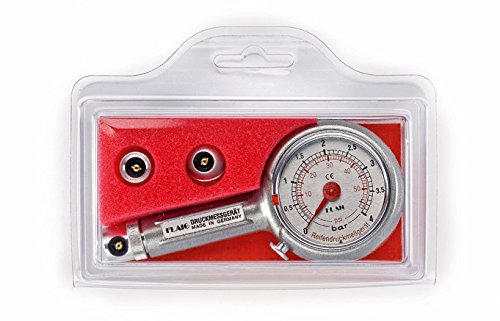 Reifendruckprüfer Reifendruckmesser 0-10 bar mit Ablass, in Klappbox, mit 3 Anschlüssen von Flaig