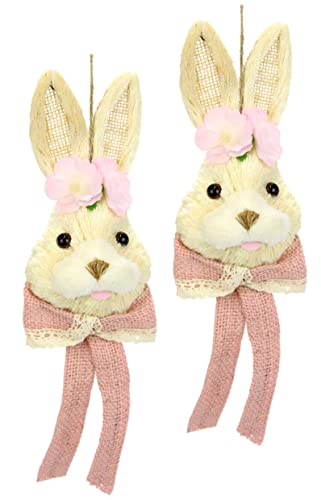 Bast-Hasenkopf Dekofigur Hase Osterhase Frühling Deko Ostern Osterdeko Hasen-Figur Türdeko Osterkranz Wanddeko Osterhänger Osterfigur Frühling Frühlingsdeko Dekohase Skulptur Basthase Hasenpaar von Flair Flower