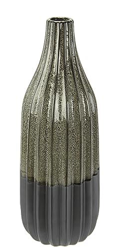 Blumenvase aus Keramik geriffelt bauchig Flaschenform grau braun matt glänzend Keramikvase Vase Dekoration Dekovase für Blumen Pampasgras Zweige Kunstblumen Tischdeko, 36x12x12 cm von Flair Flower