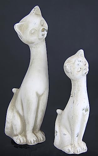 Dekofigur Kätzchen 2er Set Katzenfigur Gartenfiguren Katze Skulptur Ornamente Statue Figur Tiere Tierfigur Haustier Dekoobjekt Zierelement Shabby Chick Katzenform Schloss-Katze Antik Keramikkatzen von Flair Flower