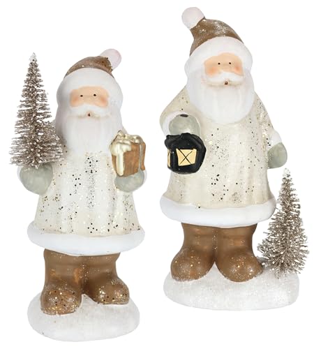 Dekofigur Nikolaus aus Keramik mit Baum Laterne Geschenk 2er Set 21x7x10cm Figur Dekoration Weihnachtsdeko Santa Claus Tischdeko Weihnachtsschmuck Kunstfigur Deko Statue Skulptur Ornament von Flair Flower