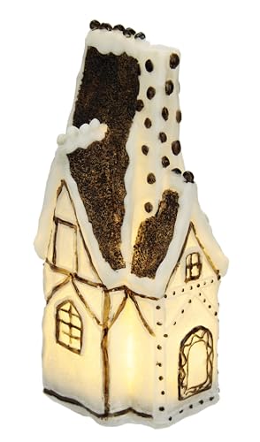 Dekohaus aus Polyresin mit LED Licht Dekofigur Weihnachtsdeko Beleuchtet Weihnachten Weihnachtsbeleuchtung Deko-Objekt Ornament Weihnachtsfigur Leuchtfigur Weihnachtshütte Weihnachtshaus, 24cm von Flair Flower