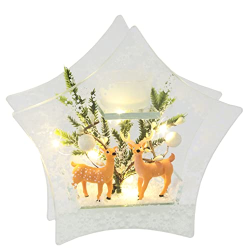 Dekorierter Teelichthalter aus Glas mit Hirsch Tannenzweige LED Licht Lampe Kerzenhalter Weihnachtsdeko Stabkerze Dekoration Weihnachten Glas Tischdekoration Geschenke Dekoobjekt Ornamente 3D Bild von Flair Flower