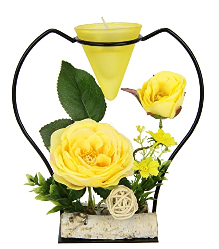 Dekorierter Teelichthalter aus Metall mit Glaseinsatz Teelichtkerze und Kunstblumen Kerzenständer Kerzenhalter Kerzenleuchter Wohnaccessoire Tischdeko Kerzen Advent Ostern Windlicht 3D Ornamente von Flair Flower