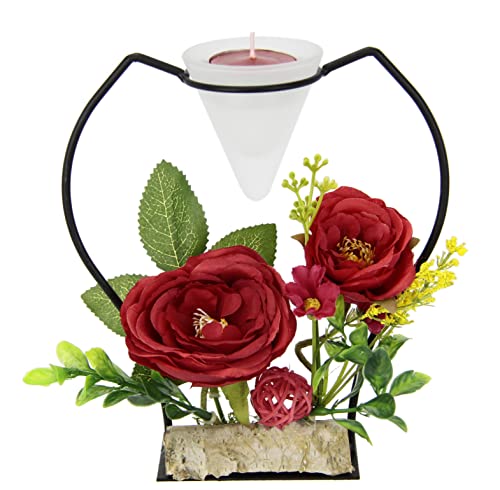 Dekorierter Teelichthalter aus Metall mit Glaseinsatz Teelichtkerze und Kunstblumen Kerzenständer Kerzenhalter Kerzenleuchter Wohnaccessoire Tischdeko Kerzen Advent Ostern Windlicht 3D Ornamente von Flair Flower