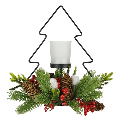 Dekorierter Teelichthalter aus Metall mit Teelichtglas Zapfen Beeren Tannenzweigen Stimmungslicht Lampe Kerzenhalter Weihnachtsdeko Dekoration Tischdeko Dekoobjekt Glas Ornamente 3D Bild von Flair Flower