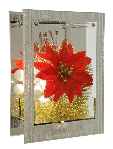 Dekoriertes Dekoobjekt aus Glas mit LED Licht Mini Weihnachtsstern Engelshaar Tannengrün Lampe Stimmungslicht Licht Weihnachtsdeko 3D Bild Deko Weihnachten Tischdeko Ornamente 3D Bild Geschenk von Flair Flower