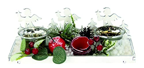 Dekoriertes Holztablett mit Teelicht-Gläser Tanne Weihnachtsdeko Kerzenschale Teelicht Kerzenhalter Teelichthalter Adventstablett Adventskranz Tablett Schale Dekoschale Adventsschale Deko für Advent von Flair Flower