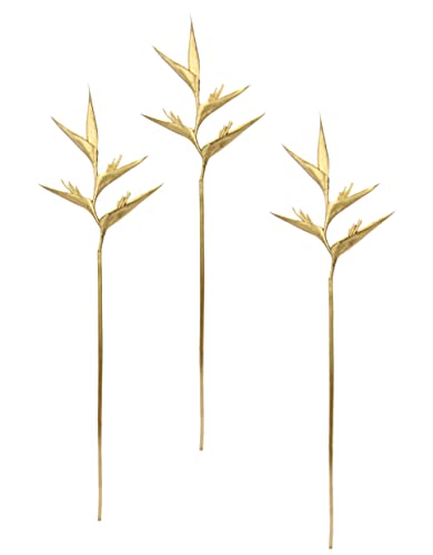 Exotischer Dekozweig Heliconia Zweig Künstliche Tropische Blume für Vase Arrangement Gesteck Stielblume Kunststoff Blumenarrangement Zweige Hochzeit Silvester Hawaii Party Dekoration Gold, 74cm von Flair Flower