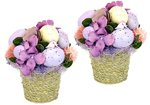 Flair Flower Blüten Eier im Topf Tischgesteck Tischdeko Mittelstück Blumengesteck Kunstblume Blume Dekoblume künstlich 021035V Violett 15x15x15 cm von Flair Flower