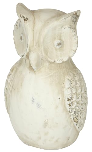 Flair Flower Dekoobjekt Eule aus Keramik Vogel dekorative Statue Tier Deko Altweiß Outdoor Shabby Landhaus-Optik Gartenfigur Geschenk Gartendeko Accessoire Ornamente, 23cm von Flair Flower