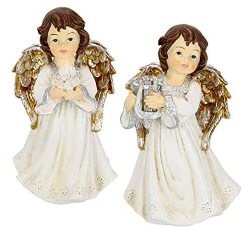 Flair Flower Engel mit Taube Harfe 2er Set Dekoengel Engelfigur Schutzengel Motiv Dekofigur Weihnachtsschmuck Geschenk Dekoration Dekofigur Ornament Figuren Deko Statue Skulptur, 17x11x10 cm, 021055CR von Flair Flower