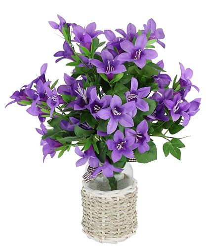 Glockenblumen-Strauß in Vase 36cm Sternblumen Kunstblumen Tischdeko Mittelstück Tisch Blumen Deko Dekoblumen Hochzeit Tischblumen Künstlich Bouquet Blumenstrauß Lilien Flieder von Flair Flower