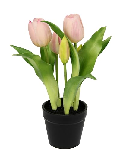 Flair Flower Künstliche Tulpen im Topf Real-Touch Blüten Frühlingsdeko Osterdeko Tulpe Tulpenstrauß Latex Kunsttulpe Einzelblumen Kunstblumen Blumen Tischdeko Dekoration Stielblume Seidenblume, rosa von Flair Flower