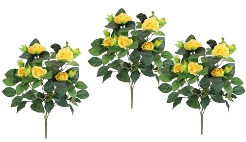 Flair Flower Künstlicher Rosenbusch 34cm 3er Set Kunstrose Seidenrose Kunstblume Blume Strauß Bouquet Rosen Rosenbouquet Wildrose Blumenstrauß Busch Blumendeko Hochzeitsdeko, Gelb Flair Flower Künstlicher Rosenbusch 34cm 3er Set Kunstrose Seidenrose Kunstblume Blume Strauß Bouquet Rosen Rosenbouquet Wildrose Blumenstrauß Busch Blumendeko Hochzeitsdeko, Gelb von Flair Flower