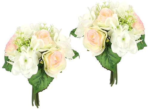 Flair Flower Künstliches Rosenbouquet mit Hortensien Strauß Kunstblumenstrauß Rosen Bouquet Seidenblumen Blumenbouquet Blumenstrauß Hortensienbouquet Kunstblumen Rosen Blumen Hochzeit, Hellrosa von Flair Flower