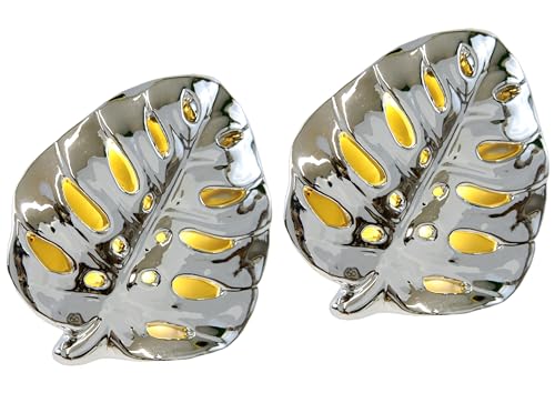 Flair Flower LED-Deko Blatt aus Keramik Deko-Objekt LED-Licht Stimmungsleuchten Statue Skulptur Geschenkidee 2er Set, Silber von Flair Flower