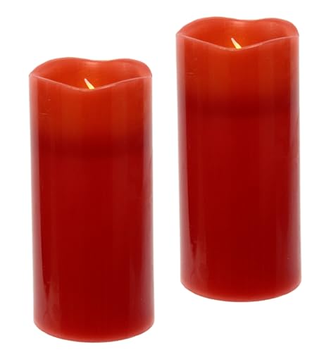 LED Kerzen Echtwachs 2er Set elektrische Kerze LED-Kerze flackernd Warmweiß Stimmungslicht Lichter Dekoration Stumpenkerze große Adventskerzen Adventskranz Kranz Valentinstag, 12,5x5,5 cm, rot von Flair Flower